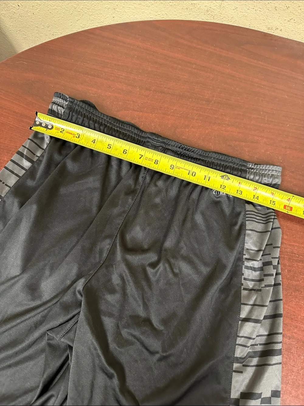 #218, Size M, adidas Men’s Black Athletic Shorts with Gray Patterned Side Panels